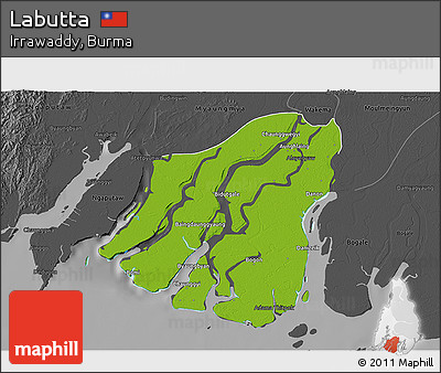 Physical 3D Map of Labutta, darken, desaturated