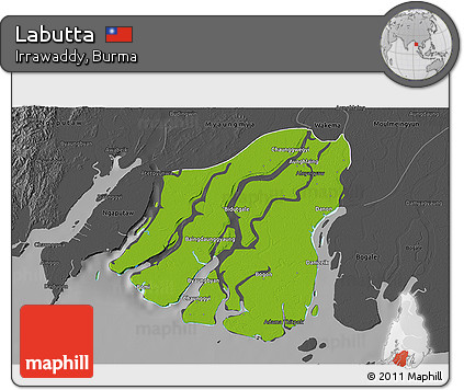 Physical 3D Map of Labutta, darken, desaturated