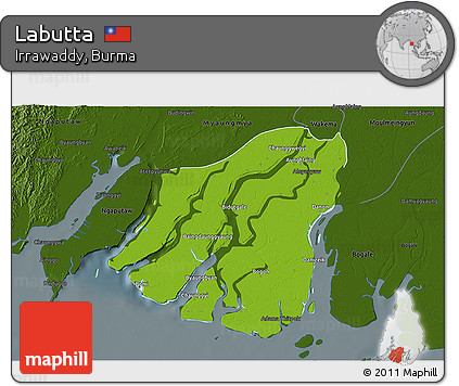Physical 3D Map of Labutta, darken