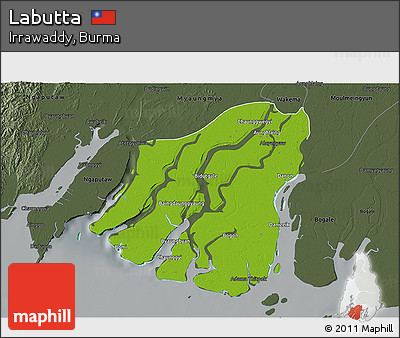 Physical 3D Map of Labutta, darken, semi-desaturated