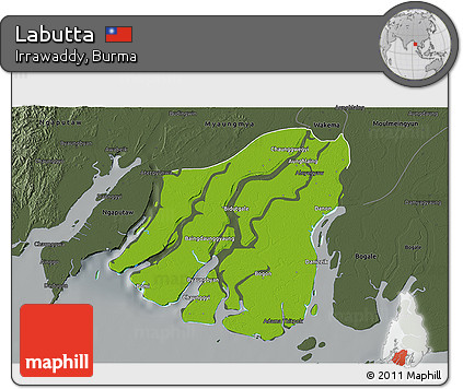 Physical 3D Map of Labutta, darken, semi-desaturated