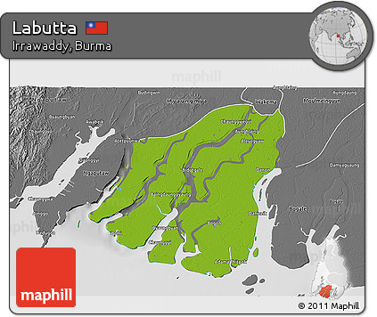 Physical 3D Map of Labutta, desaturated