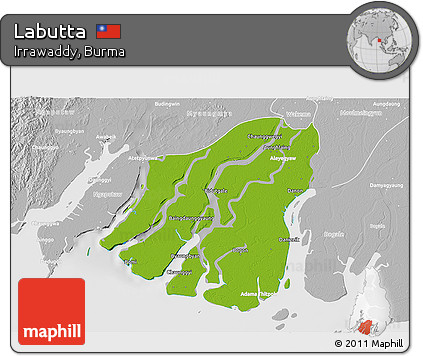 Physical 3D Map of Labutta, lighten, desaturated
