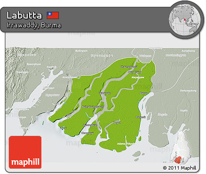 Physical 3D Map of Labutta, lighten, semi-desaturated