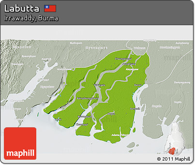 Physical 3D Map of Labutta, lighten, semi-desaturated