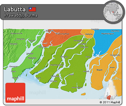 Physical 3D Map of Labutta, political outside