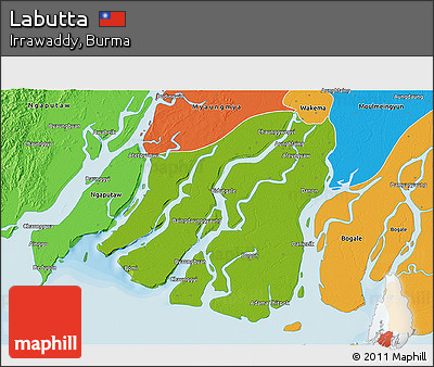 Physical 3D Map of Labutta, political outside