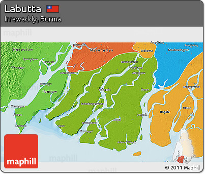Physical 3D Map of Labutta, political outside