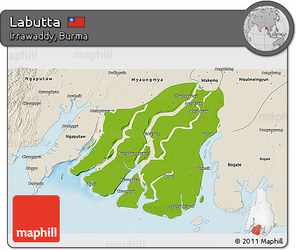 Physical 3D Map of Labutta, shaded relief outside