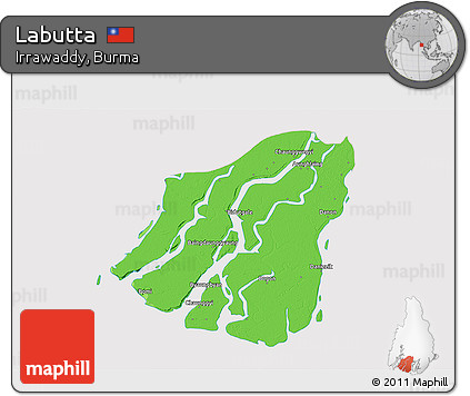 Political 3D Map of Labutta, cropped outside