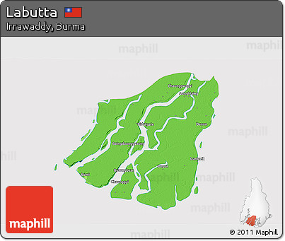 Political 3D Map of Labutta, cropped outside