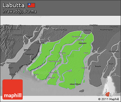 Political 3D Map of Labutta, darken, desaturated