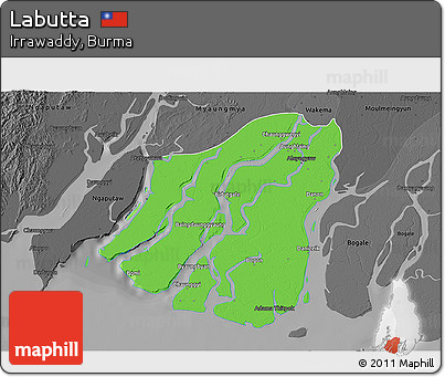 Political 3D Map of Labutta, darken, desaturated