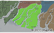 Political 3D Map of Labutta, darken, semi-desaturated