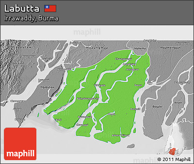 Political 3D Map of Labutta, desaturated
