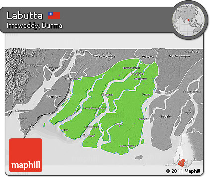 Political 3D Map of Labutta, desaturated