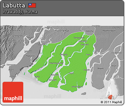 Political 3D Map of Labutta, desaturated