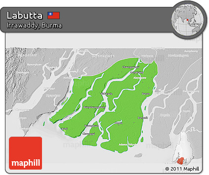 Political 3D Map of Labutta, lighten, desaturated