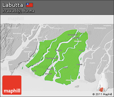 Political 3D Map of Labutta, lighten, desaturated