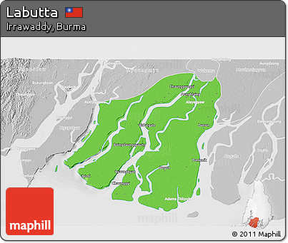 Political 3D Map of Labutta, lighten, desaturated