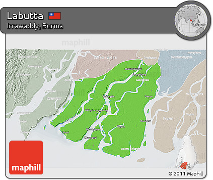 Political 3D Map of Labutta, lighten, semi-desaturated