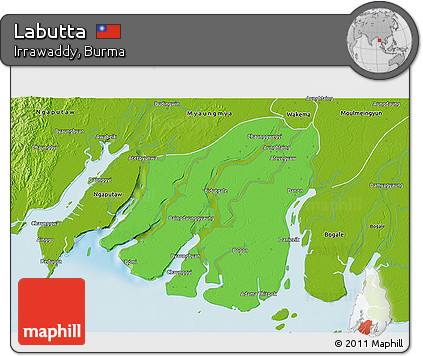 Political 3D Map of Labutta, physical outside