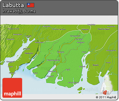 Political 3D Map of Labutta, physical outside