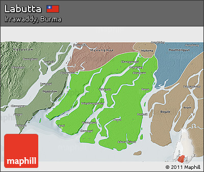 Political 3D Map of Labutta, semi-desaturated