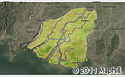 Satellite 3D Map of Labutta, darken, semi-desaturated