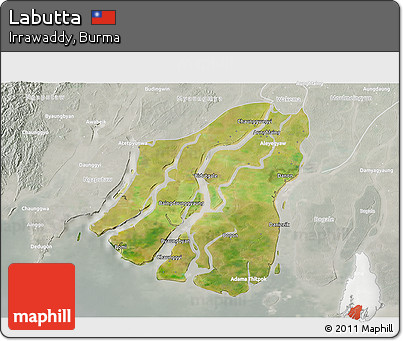Satellite 3D Map of Labutta, lighten, semi-desaturated