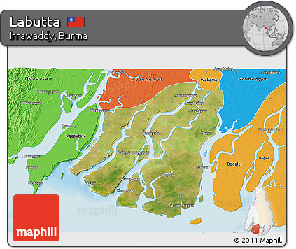 Satellite 3D Map of Labutta, political outside