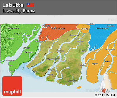 Satellite 3D Map of Labutta, political outside