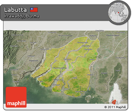 Satellite 3D Map of Labutta, semi-desaturated