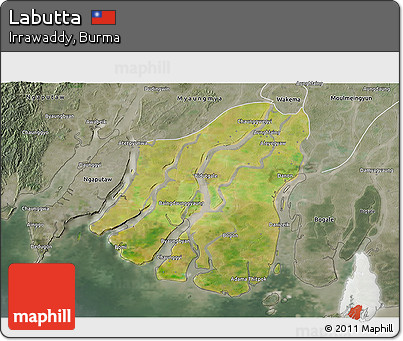 Satellite 3D Map of Labutta, semi-desaturated