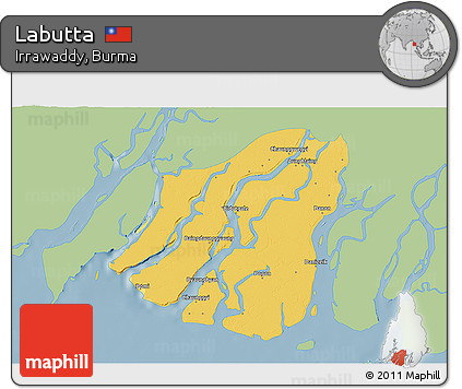 Savanna Style 3D Map of Labutta, single color outside