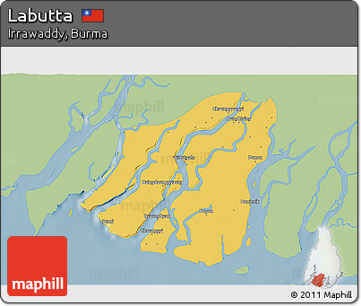Savanna Style 3D Map of Labutta, single color outside