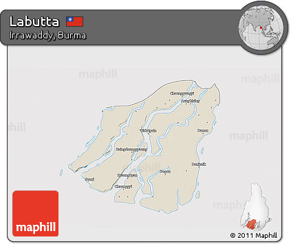 Shaded Relief 3D Map of Labutta, cropped outside
