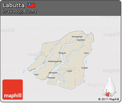 Shaded Relief 3D Map of Labutta, cropped outside