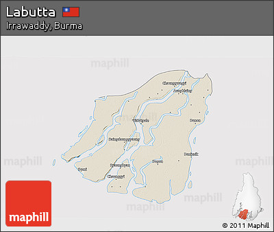 Shaded Relief 3D Map of Labutta, cropped outside