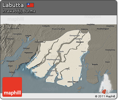 Shaded Relief 3D Map of Labutta, darken