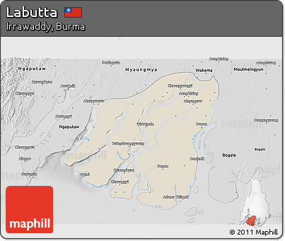 Shaded Relief 3D Map of Labutta, desaturated