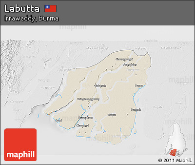 Shaded Relief 3D Map of Labutta, lighten, desaturated