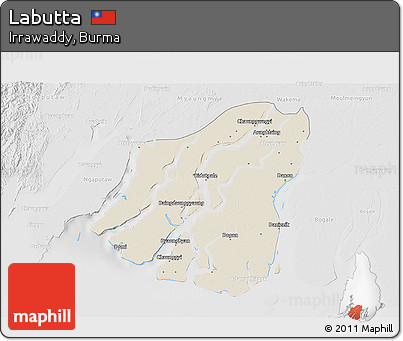 Shaded Relief 3D Map of Labutta, lighten, desaturated