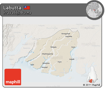 Shaded Relief 3D Map of Labutta, lighten