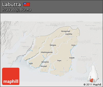 Shaded Relief 3D Map of Labutta, lighten, semi-desaturated
