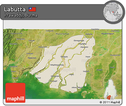 Shaded Relief 3D Map of Labutta, satellite outside