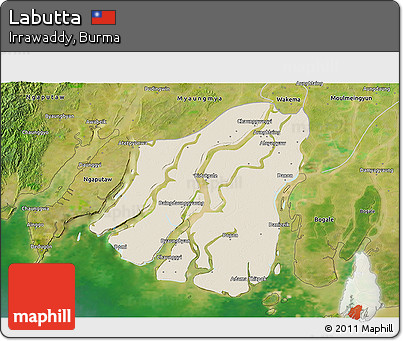 Shaded Relief 3D Map of Labutta, satellite outside