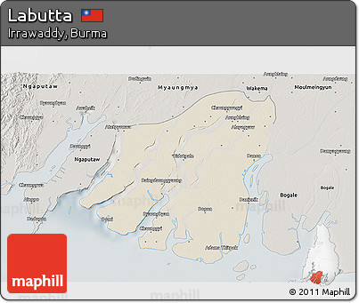 Shaded Relief 3D Map of Labutta, semi-desaturated