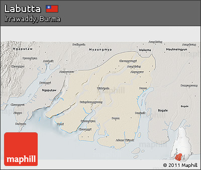 Shaded Relief 3D Map of Labutta, semi-desaturated
