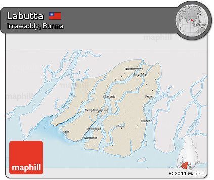 Shaded Relief 3D Map of Labutta, single color outside